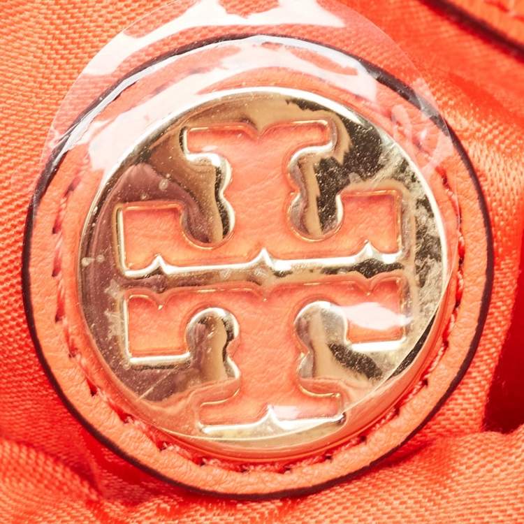 Pre Owned Tory Burch Orange Leather Fold Over Shoulder Bag