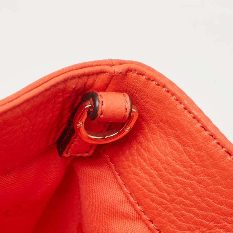 Pre Owned Tory Burch Orange Leather Fold Over Shoulder Bag