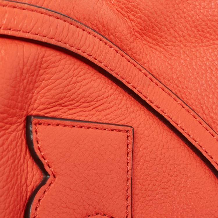 Pre Owned Tory Burch Orange Leather Fold Over Shoulder Bag