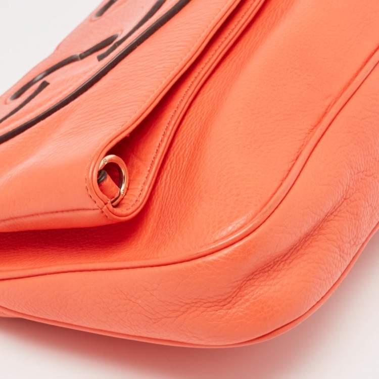 Pre Owned Tory Burch Orange Leather Fold Over Shoulder Bag