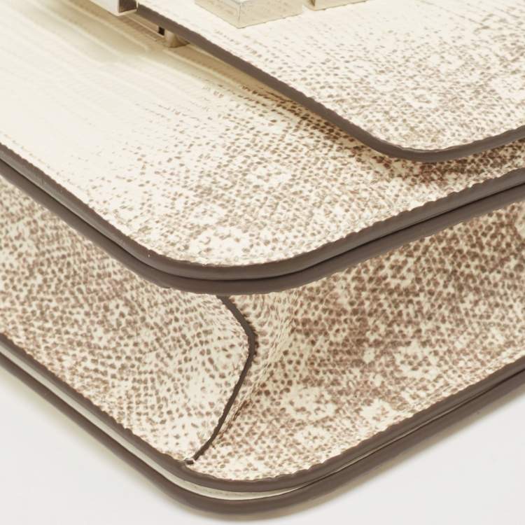 Pre Owned Tory Burch Beige Lizard Embossed Leather Small Eleanor Shoulder Bag