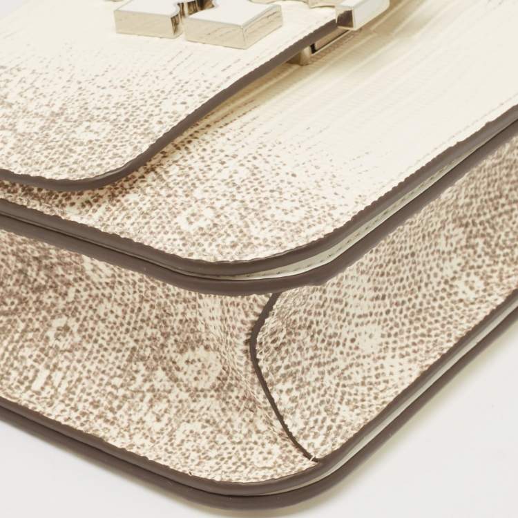 Pre Owned Tory Burch Beige Lizard Embossed Leather Small Eleanor Shoulder Bag