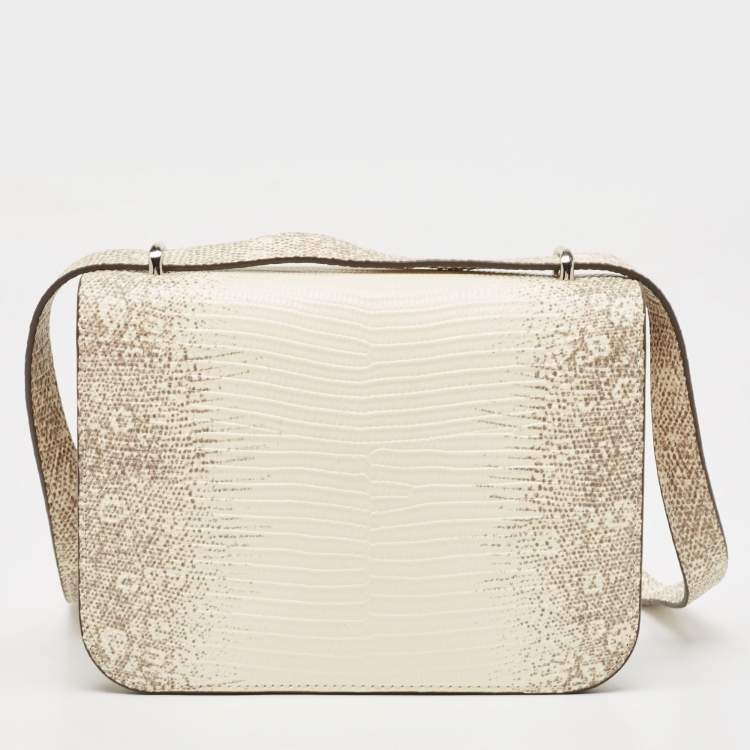 Pre Owned Tory Burch Beige Lizard Embossed Leather Small Eleanor Shoulder Bag