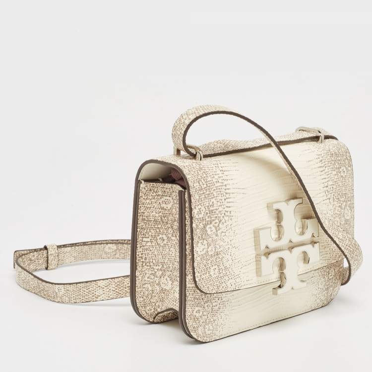 Pre Owned Tory Burch Beige Lizard Embossed Leather Small Eleanor Shoulder Bag