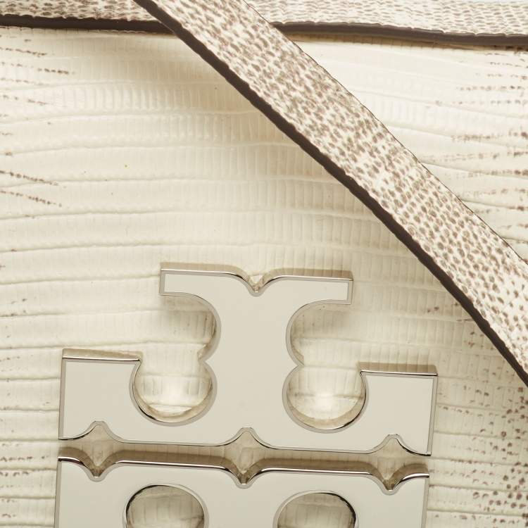 Pre Owned Tory Burch Beige Lizard Embossed Leather Small Eleanor Shoulder Bag