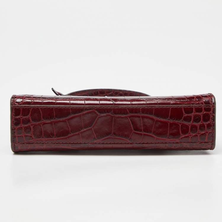 Pre Owned Tory Burch Red Croc Embossed Leather Petite Lee Radziwill Top Handle Bag