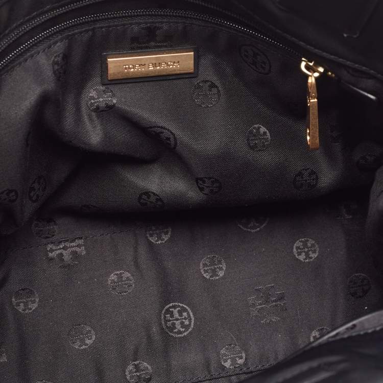 Pre Owned Tory Burch Black Nylon and Leather Medium Ella Tote