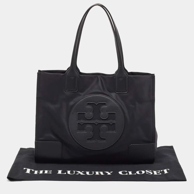 Pre Owned Tory Burch Black Nylon and Leather Medium Ella Tote