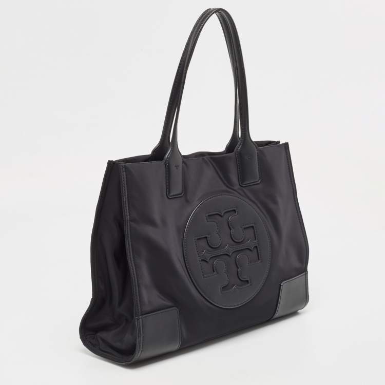 Pre Owned Tory Burch Black Nylon and Leather Medium Ella Tote