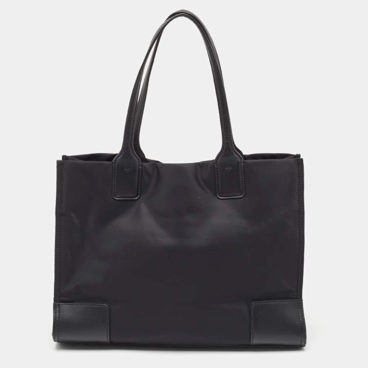 Pre Owned Tory Burch Black Nylon and Leather Medium Ella Tote
