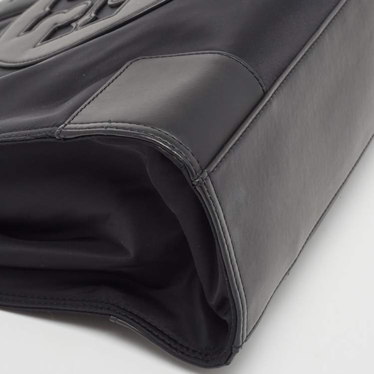 Pre Owned Tory Burch Black Nylon and Leather Medium Ella Tote