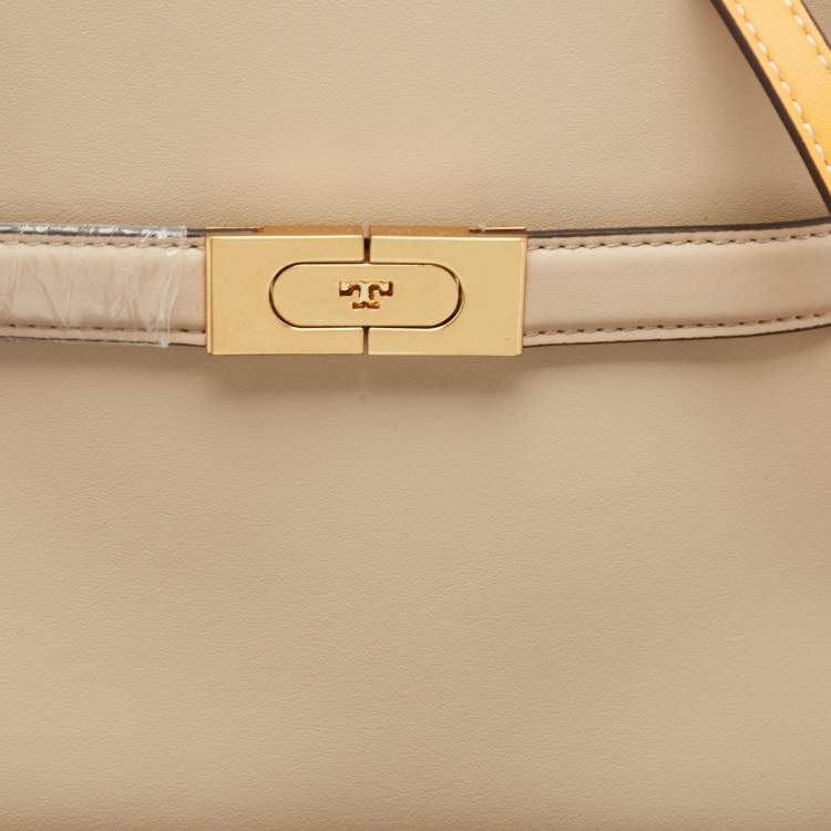 Pre Owned Tory Burch Tricolor Whipstitch Leather Lee Radziwill Double Top Handle Bag