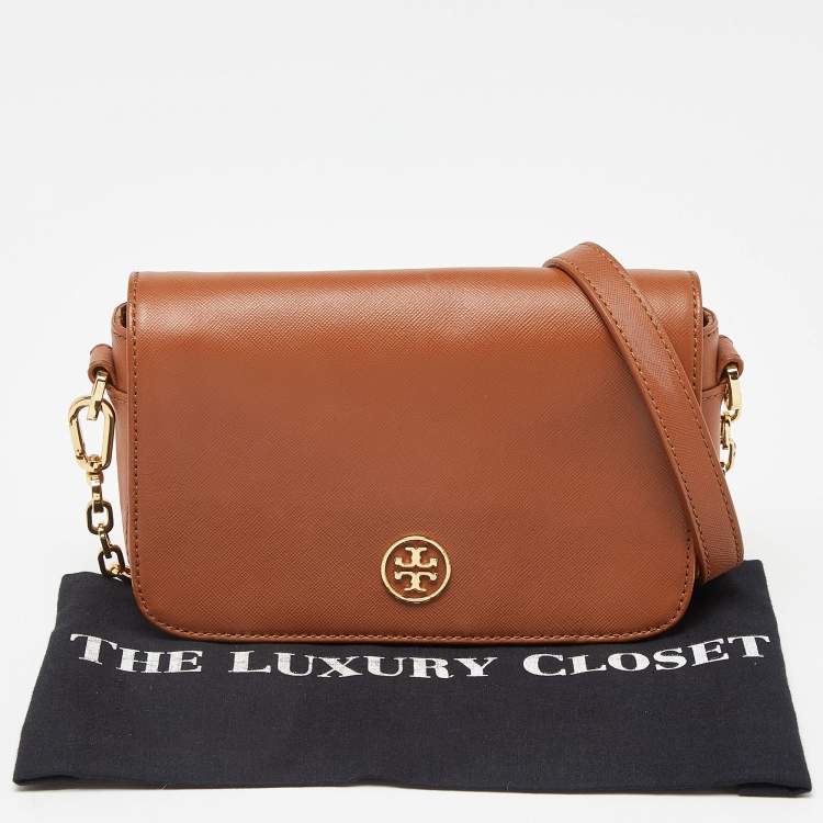 Pre Owned Tory Burch Brown Leather Robinson Chain Shoulder Bag