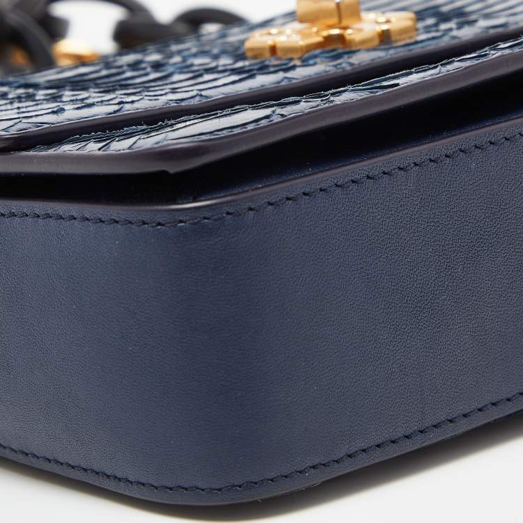 Pre Owned Tory Burch Blue Snakeskin and Lather Kira Envelope Flap Shoulder Bag