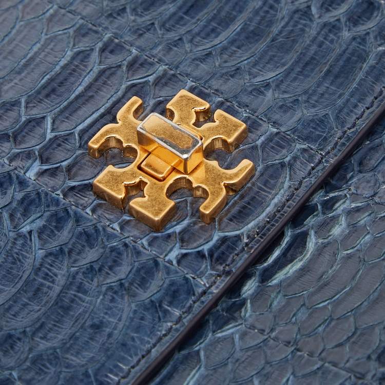 Pre Owned Tory Burch Blue Snakeskin and Lather Kira Envelope Flap Shoulder Bag