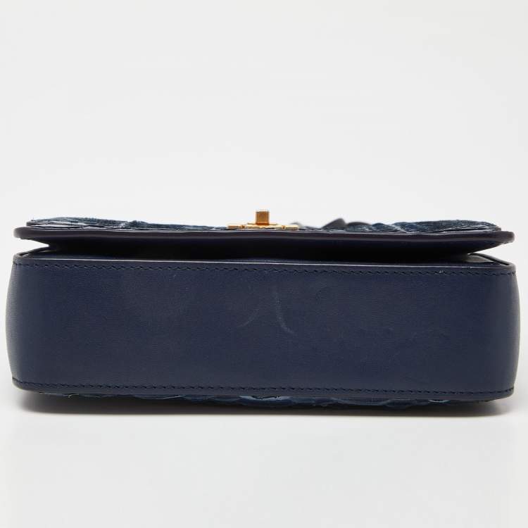 Pre Owned Tory Burch Blue Snakeskin and Lather Kira Envelope Flap Shoulder Bag