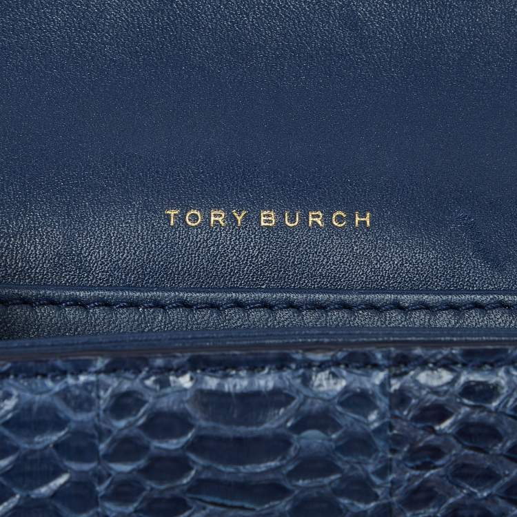 Pre Owned Tory Burch Blue Snakeskin and Lather Kira Envelope Flap Shoulder Bag