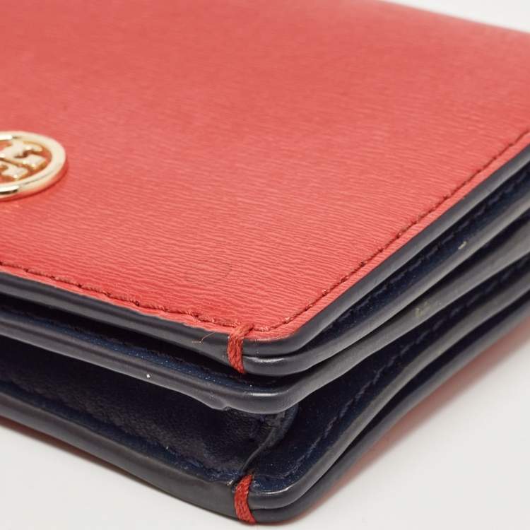 Pre Owned Tory Burch Red/Blue Leather Robinson Bifold Wallet
