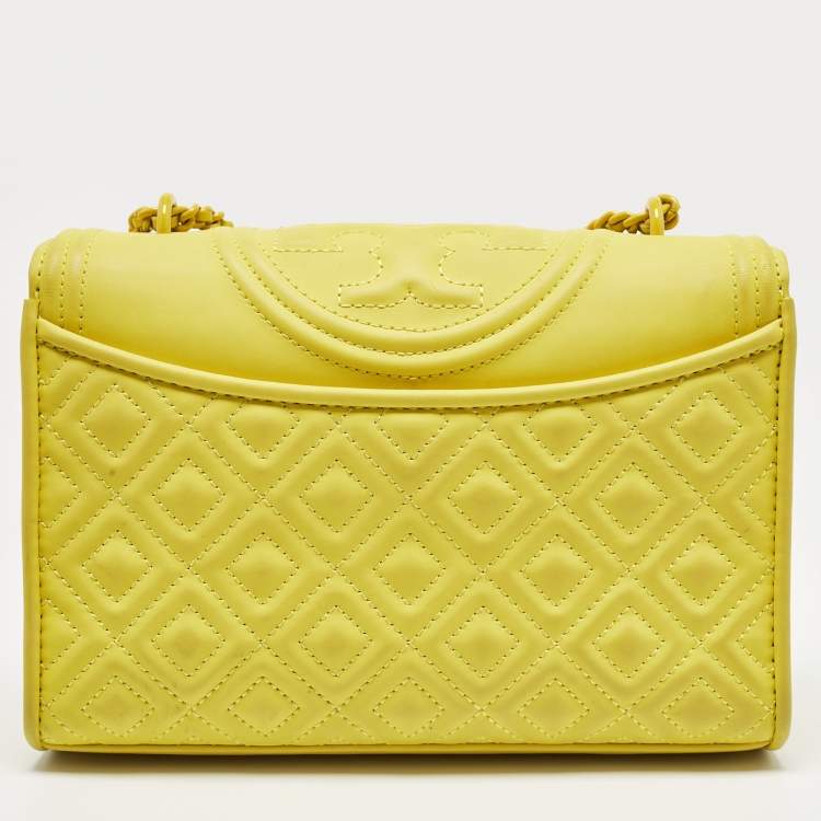 Pre Owned Tory Burch Yellow Leather Small Flemming Bag