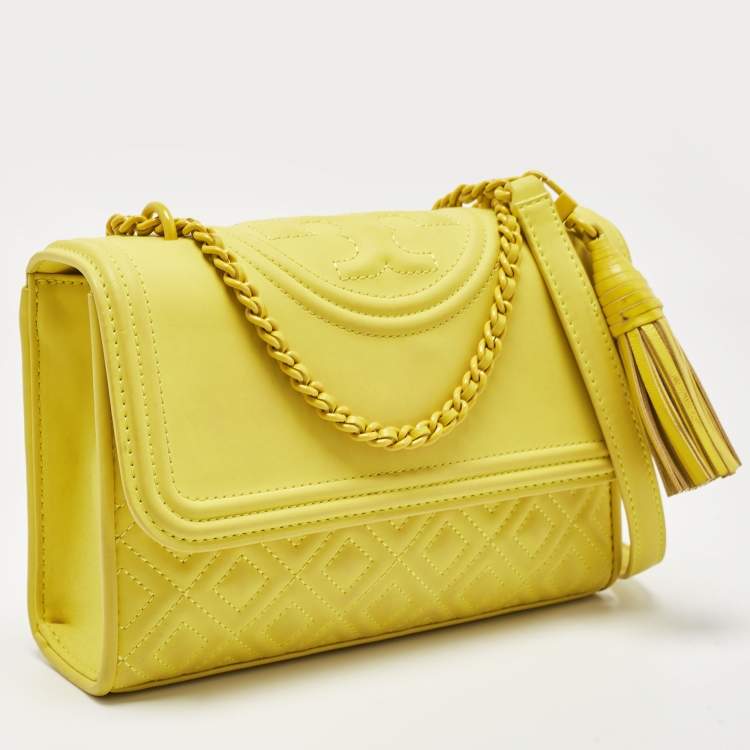 Pre Owned Tory Burch Yellow Leather Small Flemming Bag