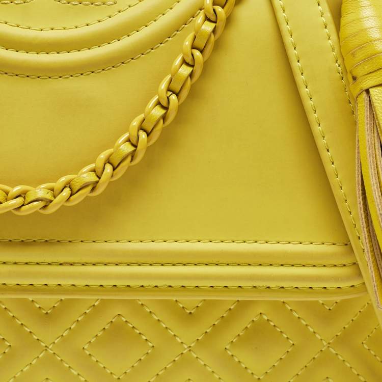 Pre Owned Tory Burch Yellow Leather Small Flemming Bag