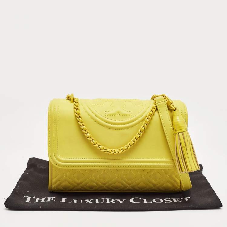 Pre Owned Tory Burch Yellow Leather Small Flemming Bag