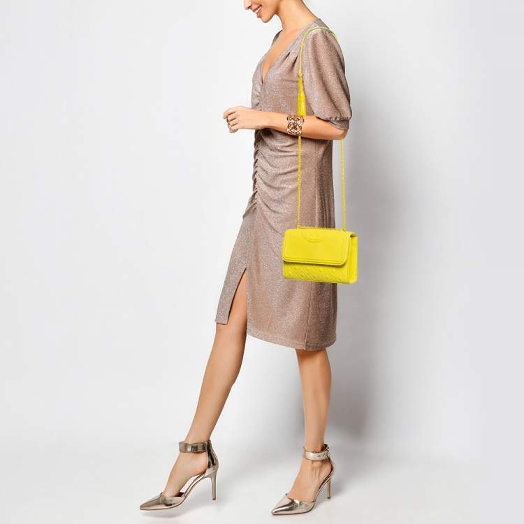 Pre Owned Tory Burch Yellow Leather Small Flemming Bag