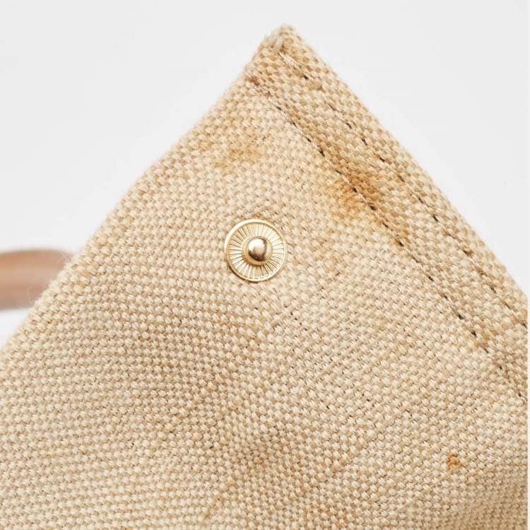 Pre Owned Tory Burch Natural/Beige Canvas and Leather Large Ella Tote