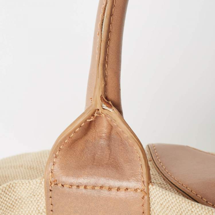 Pre Owned Tory Burch Natural/Beige Canvas and Leather Large Ella Tote