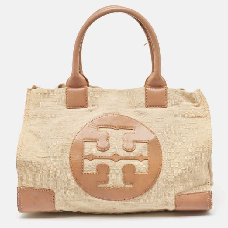 Tory Burch Natural Beige Canvas and Leather Large Ella Tote TLC