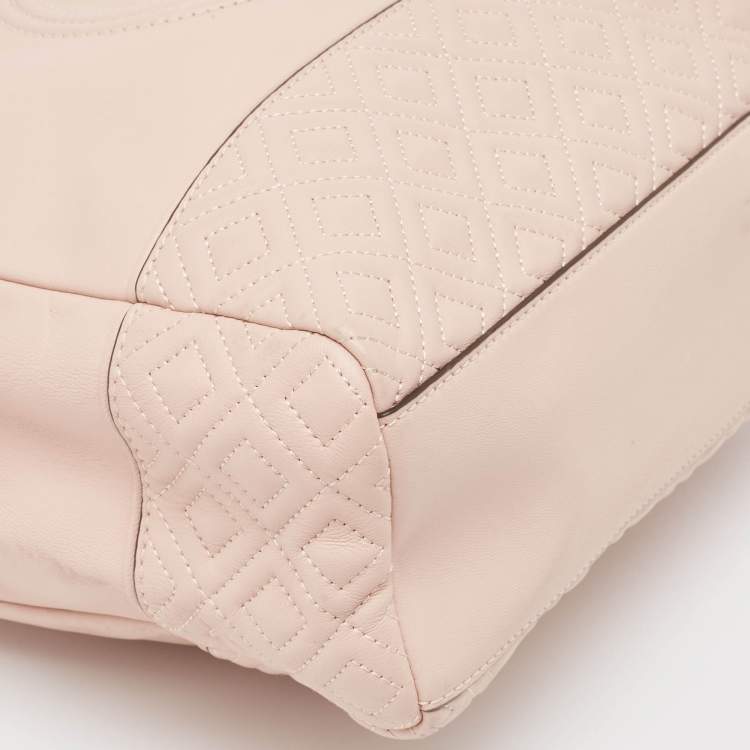 Pre Owned Tory Burch Pink Leather Fleming Tote