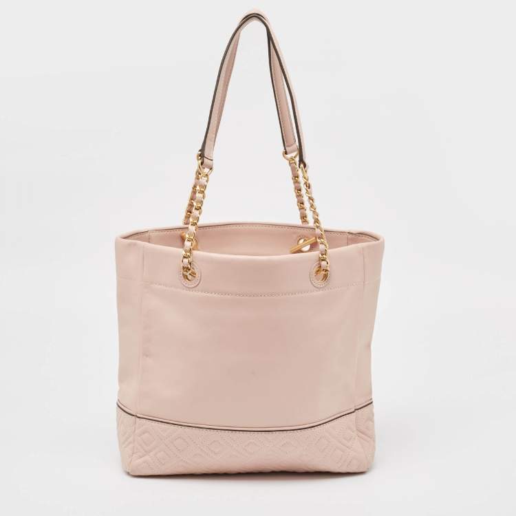 Pre Owned Tory Burch Pink Leather Fleming Tote