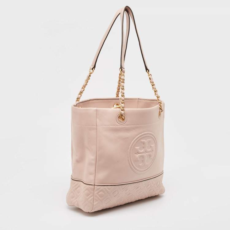 Pre Owned Tory Burch Pink Leather Fleming Tote