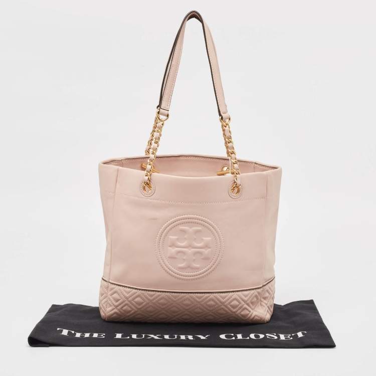 Pre Owned Tory Burch Pink Leather Fleming Tote