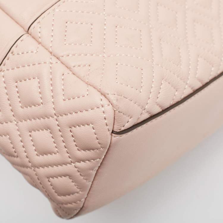 Pre Owned Tory Burch Pink Leather Fleming Tote