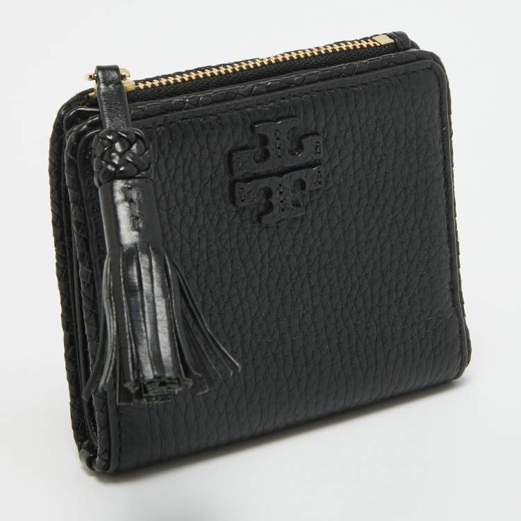 Pre Owned Tory Burch Black Leather Taylor Bifold Compact Wallet