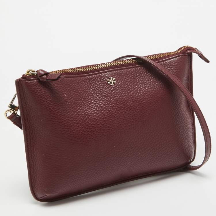 Pre Owned Tory Burch Burgundy Leather Crossbody Bag