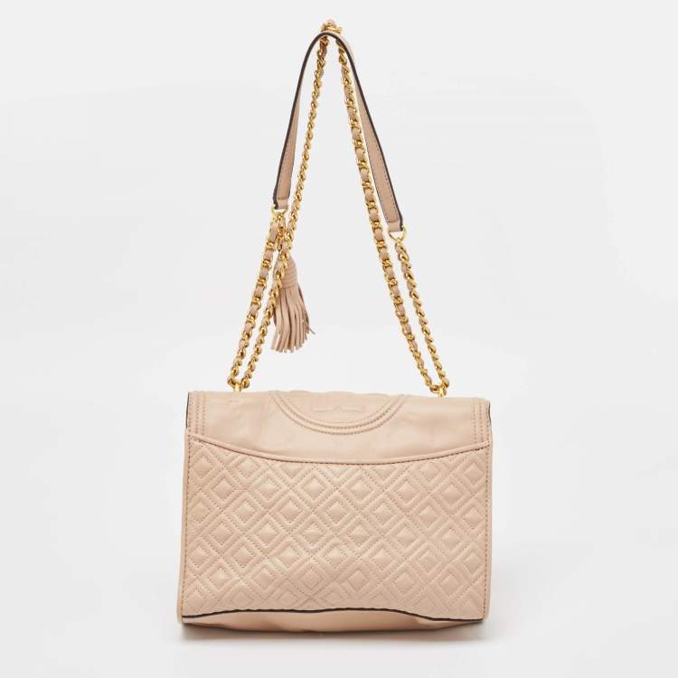 Pre Owned Tory Burch Blush Pink Quilted Leather Large Fleming Shoulder Bag