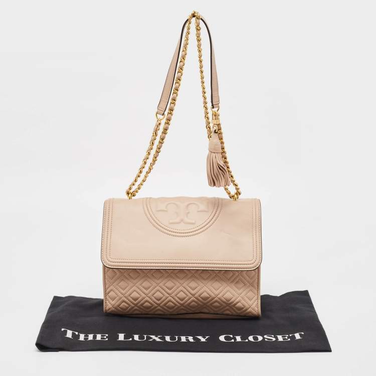 Pre Owned Tory Burch Blush Pink Quilted Leather Large Fleming Shoulder Bag