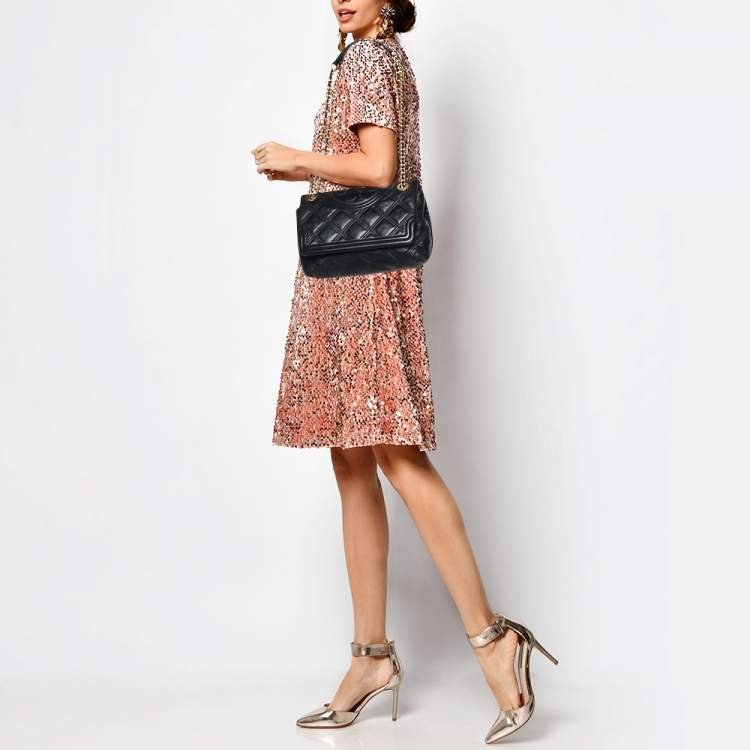 Pre Owned Tory Burch Black Leather Fleming Soft Shoulder Bag