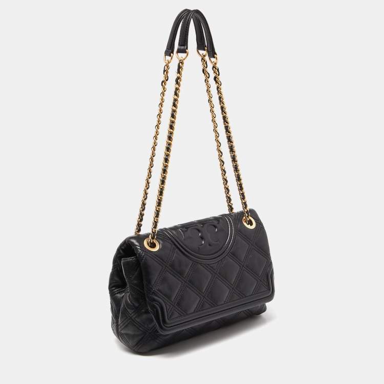 Pre Owned Tory Burch Black Leather Fleming Soft Shoulder Bag