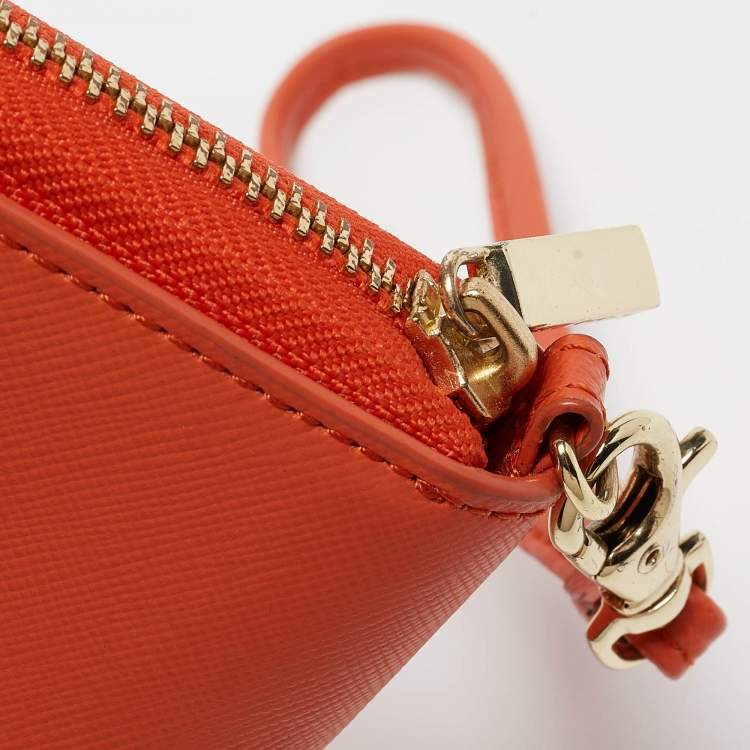Pre Owned Tory Burch Orange Leather Robinson Zip Around Wristlet Wallet