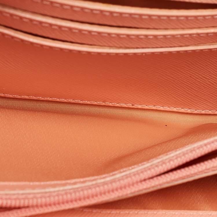 Pre Owned Tory Burch Orange Leather Robinson Zip Around Wristlet Wallet