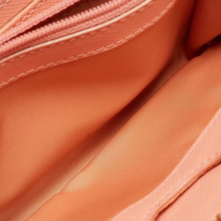 Pre Owned Tory Burch Orange Leather Robinson Zip Around Wristlet Wallet