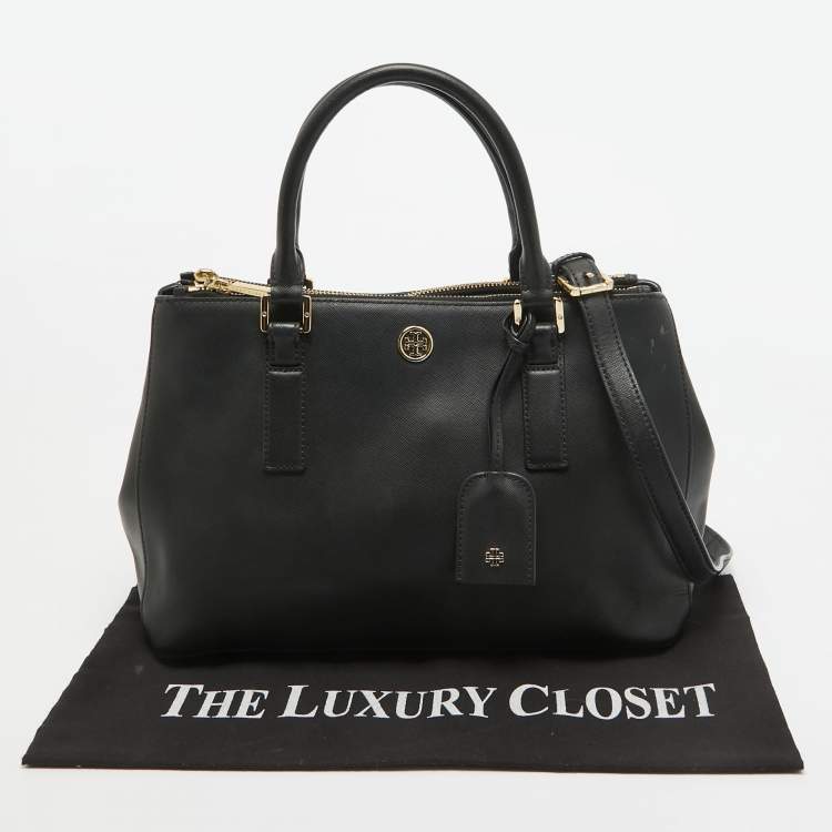 Pre Owned Tory Burch Black Saffiano Leather Double Zip Robinson Tote