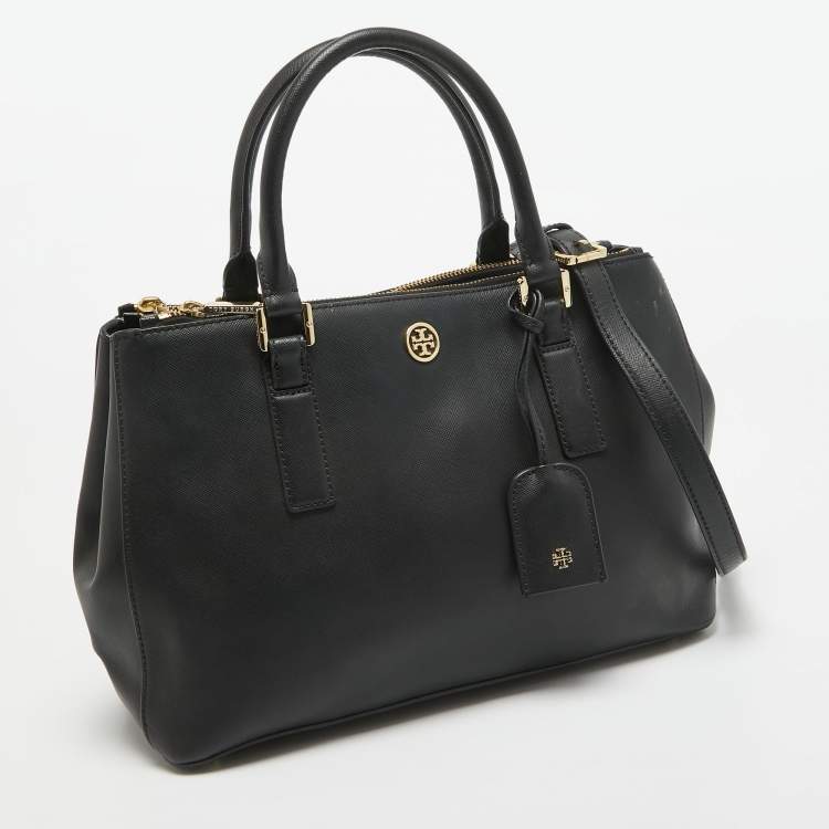 Pre Owned Tory Burch Black Saffiano Leather Double Zip Robinson Tote