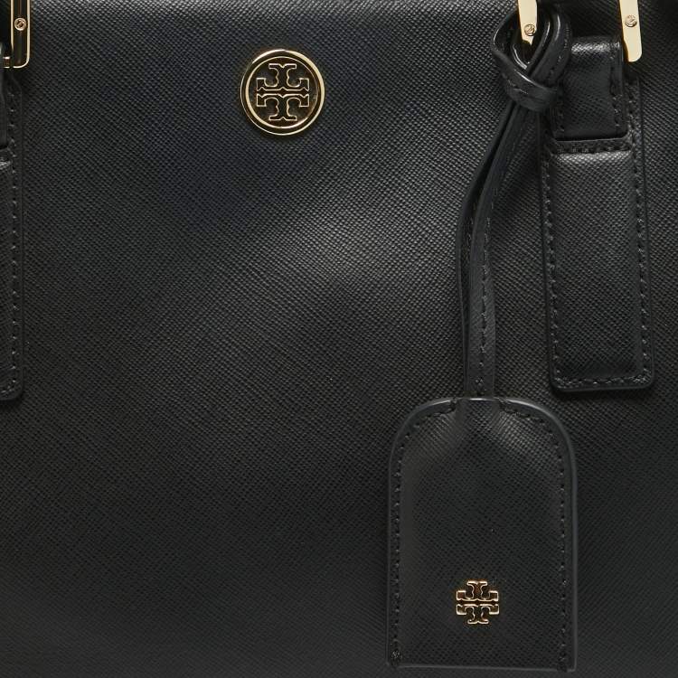 Pre Owned Tory Burch Black Saffiano Leather Double Zip Robinson Tote