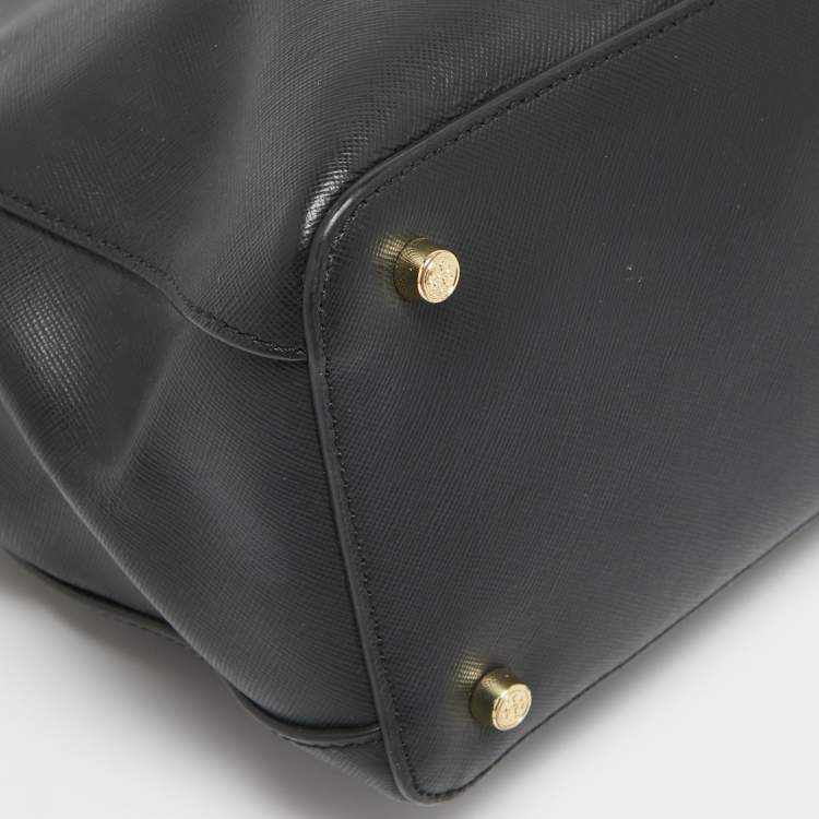 Pre Owned Tory Burch Black Saffiano Leather Double Zip Robinson Tote