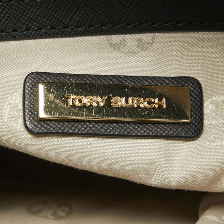 Pre Owned Tory Burch Black Saffiano Leather Double Zip Robinson Tote