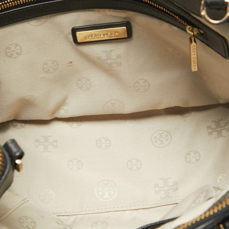 Pre Owned Tory Burch Black Saffiano Leather Double Zip Robinson Tote